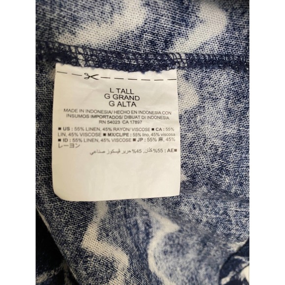 Old Navy Linen Dress Large TALL Shift SS Blue Chevron Print - Picture 8 of 9